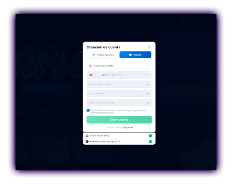 Proporciona tus datos personales para el registro y el código de bonificación;